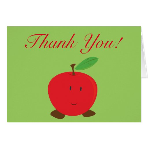 Smiling Red Apple thank you Card | Zazzle