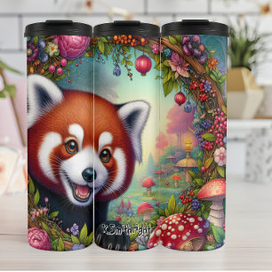 Smiling Red Panda in a Fairy Garden Thermal Tumbler