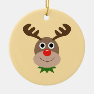 Smiling Reindeer Ceramic Ornament