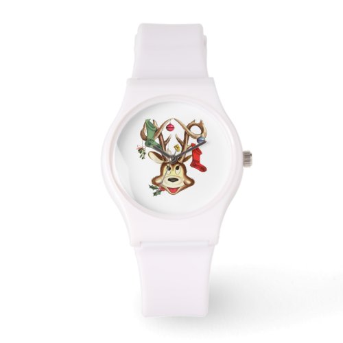 Smiling Reindeer Decorated With Christmas Ornament Watch