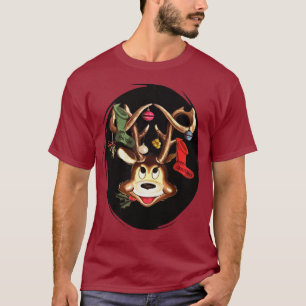 Smiling Reindeer Decorated With Christmas Stocking T-Shirt
