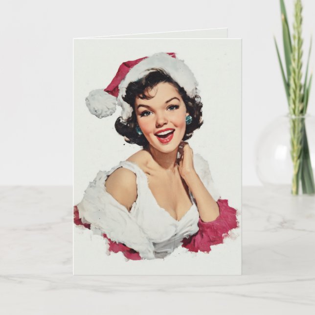 Smiling Retro Christmas Pin-Up Card (Front)