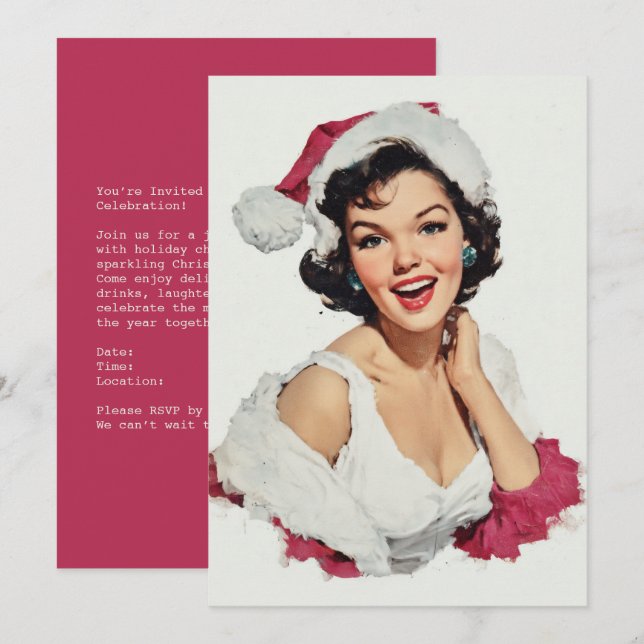 Smiling Retro Christmas Pin-Up Holiday Card (Front/Back)