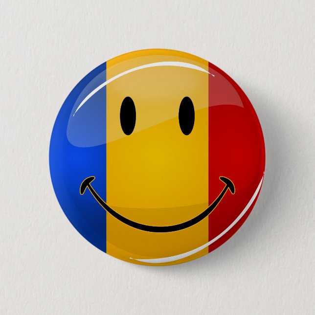 Smiling Romanian Flag Button (Front)