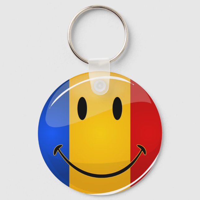 Smiling Romanian Flag Keychain (Front)