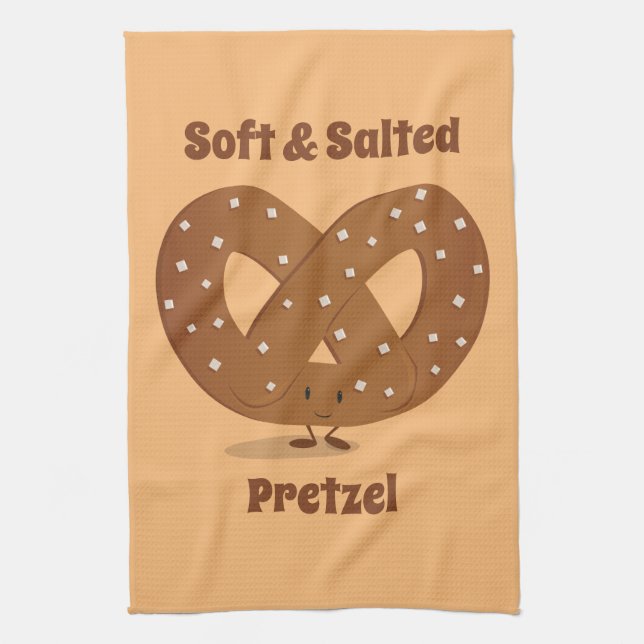 Smiling Salted Pretzel Cartoon Character Kitchen Towel (Vertical)