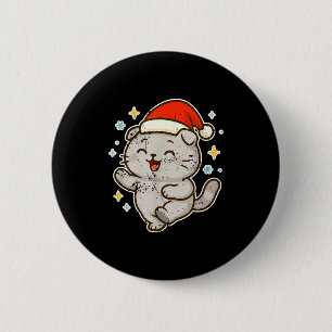 Smiling Santa Cat Holiday Cheer Button