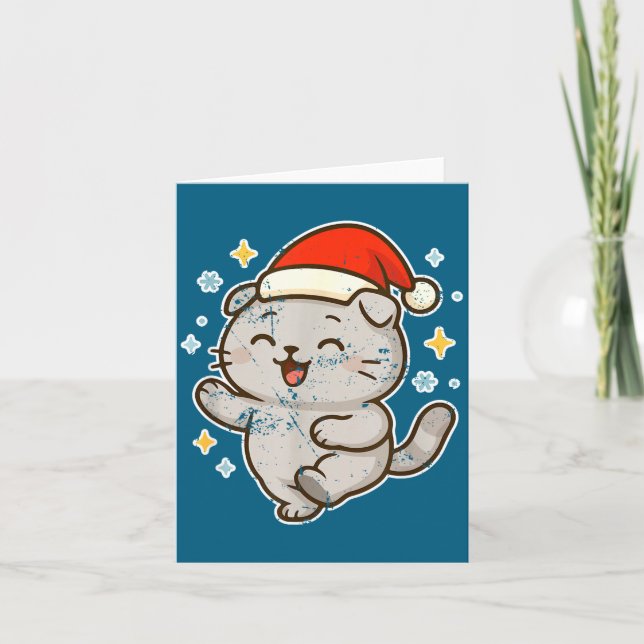 Smiling Santa Cat Holiday Cheer  Card (Front)