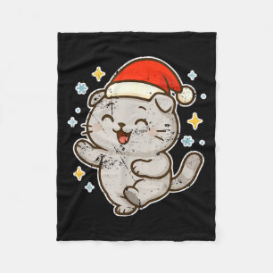 Smiling Santa Cat Holiday Cheer Fleece Blanket