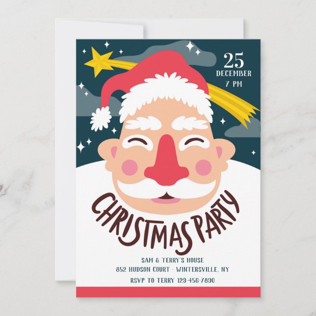 Smiling Santa Christmas Party Invitation (Front)