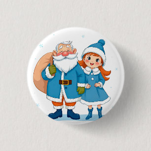 Smiling Santa Claus and snow maiden Button