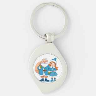Smiling Santa Claus and snow maiden Keychain