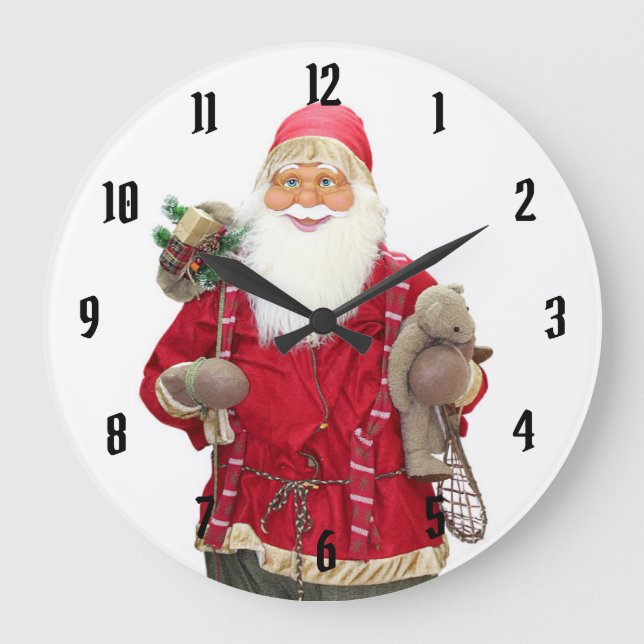 Smiling Santa Claus Cartoon Large Clock (Front)