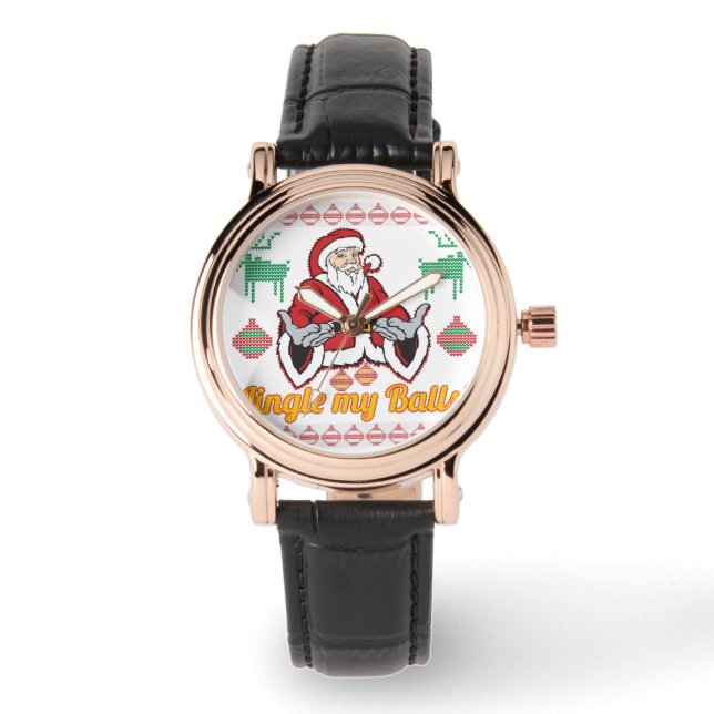 Smiling Santa Claus Holiday Christmas SweaterJingl Watch (Front)