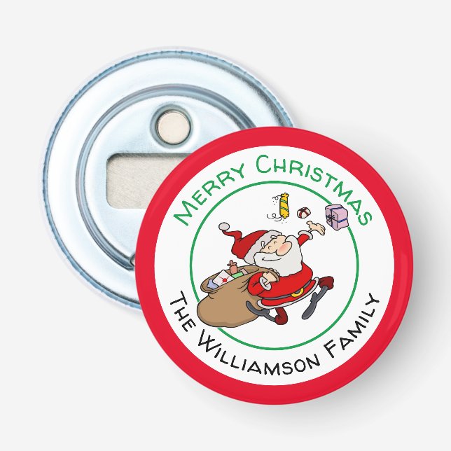 Smiling Santa Delivering Christmas Presents Bottle Opener (Front)