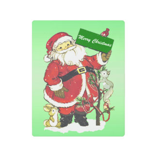 Smiling Santa Holding Merry Christmas Sign Animals