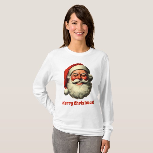Smiling Santa Retro Vintage Style T-Shirt (Front Full)