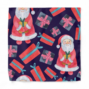 Smiling Santa, Watercolor Christmas Seamless. Bandana