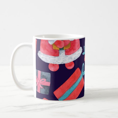 Smiling Santa Watercolor Christmas Seamless Coffee Mug