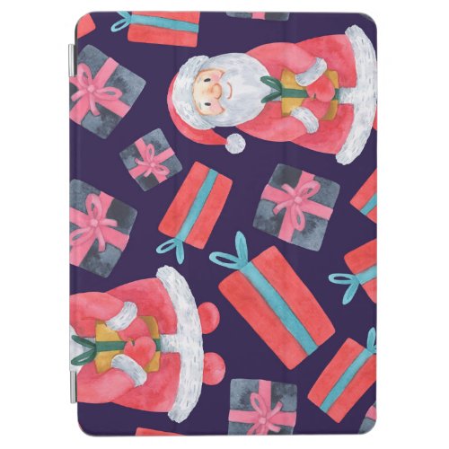 Smiling Santa Watercolor Christmas Seamless iPad Air Cover