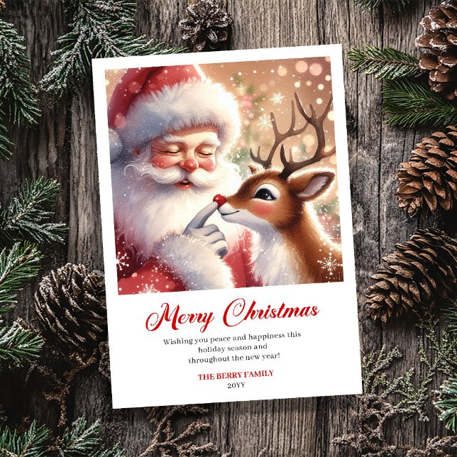 Smiling Santa With Rudolph Merry Christmas Greetin Holiday Card (Smiling Santa With Rudolph Merry Christmas Greeting Card)