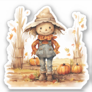 Smiling Scarecrow Pumpkins Fall Sticker