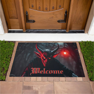 Smiling Scary Red Eyed Crawling Devil Halloween Doormat