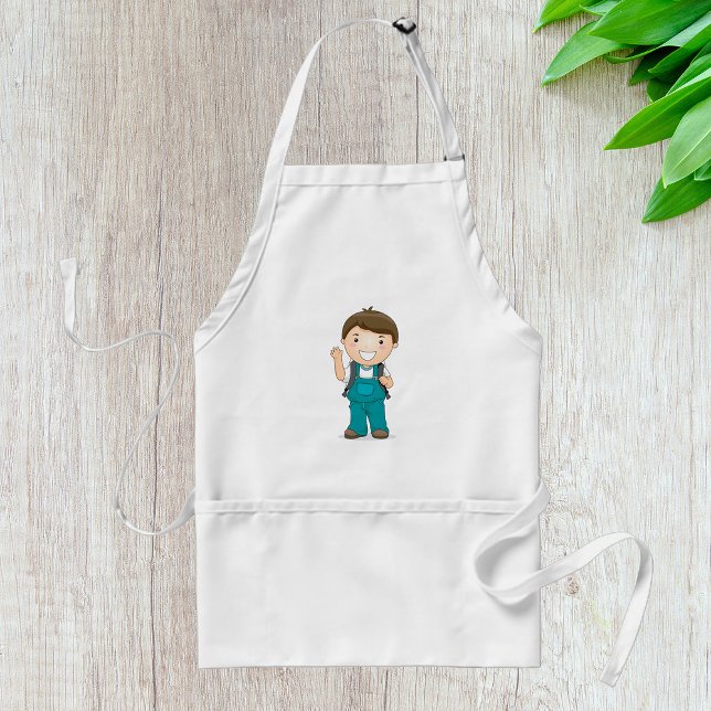 Smiling School Boy with Backpack Adult Apron (Creator Uploaded)