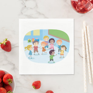Smiling School Children Playing Together Napkins
