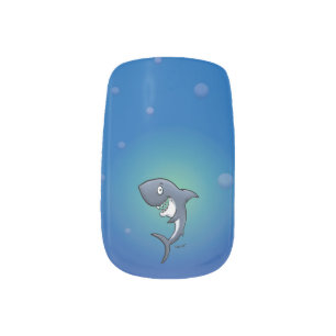 Smiling Shark on Blue Background Minx Nails Nail Art