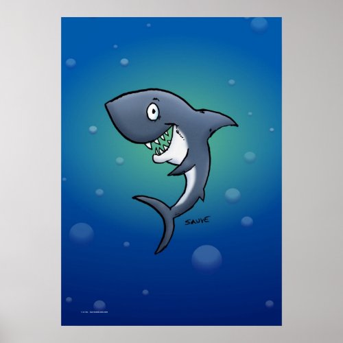 Smiling Shark on Blue Undersea Background Poster