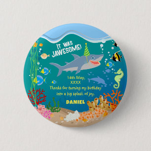 Smiling shark under the sea boy Birthday Party Button