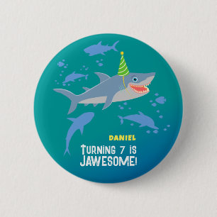 Smiling shark under the sea boy Birthday Party Button