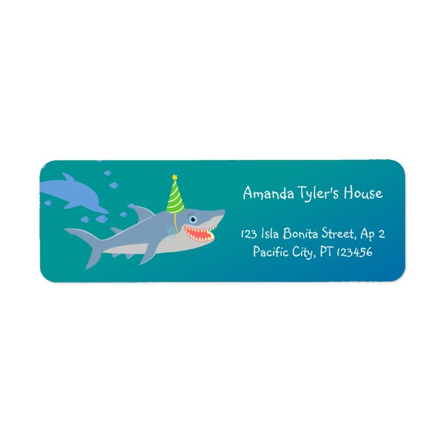 Smiling shark under the sea boy Birthday Party Label (Front)