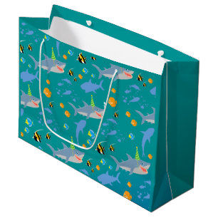 Smiling shark under the sea boy Birthday Party Large Gift Bag