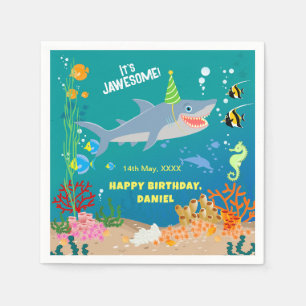 Smiling shark under the sea boy Birthday Party Napkins