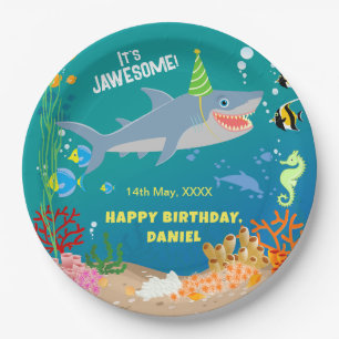 Smiling shark under the sea boy Birthday Party Paper Plates