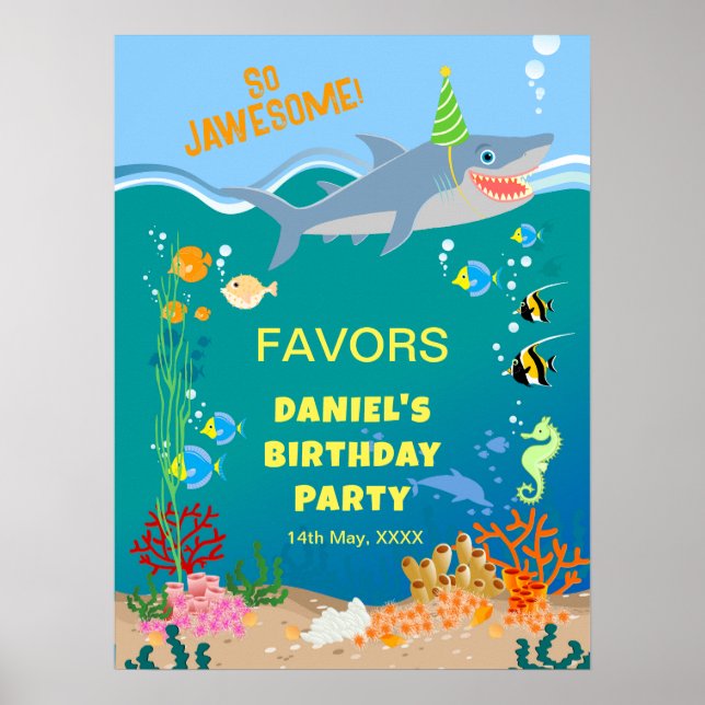 Smiling shark under the sea boy Birthday Party Poster (Front)