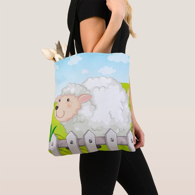 Smiling Sheep in Sunny Countryside Tote Bag (Creator Uploaded)