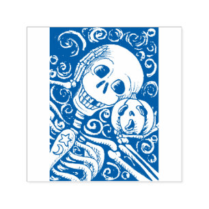 SMILING SKELETON & HIS JACK O LANTERN, HALLOWEEN SELF-INKING STAMP