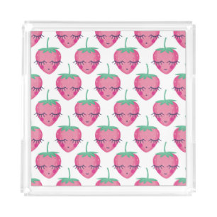 Smiling sleeping strawberries, cute pattern. acrylic tray
