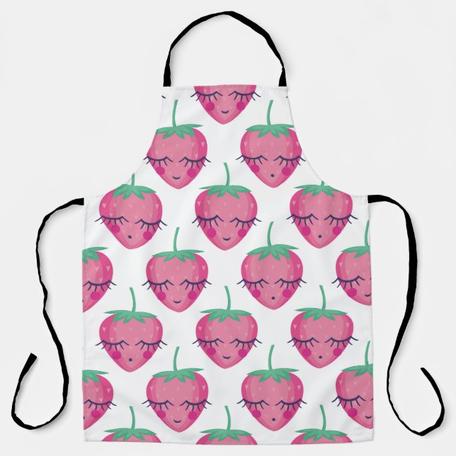 Smiling sleeping strawberries, cute pattern. apron (Front)
