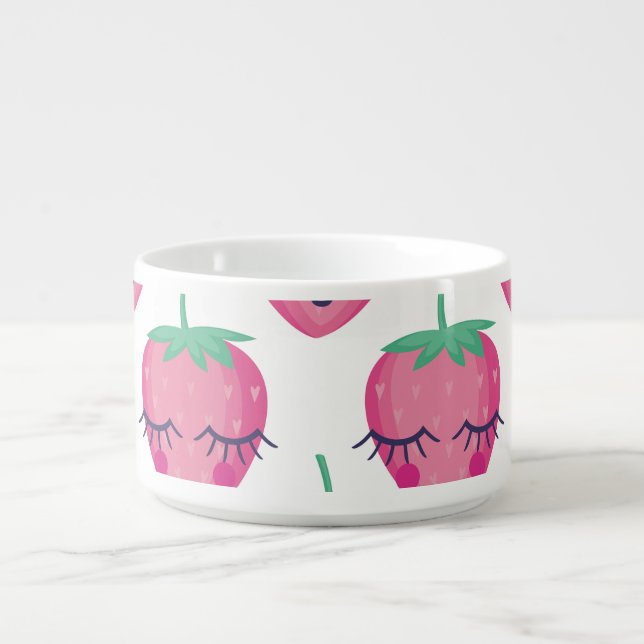 Smiling sleeping strawberries, cute pattern. bowl (Center)