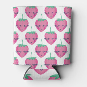Smiling sleeping strawberries, cute pattern. can cooler