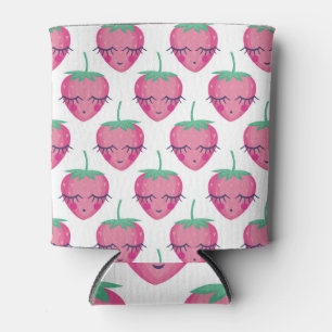 Smiling sleeping strawberries, cute pattern. can cooler