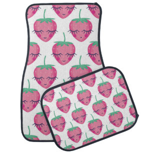 Smiling sleeping strawberries, cute pattern. car floor mat