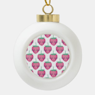 Smiling sleeping strawberries, cute pattern. ceramic ball christmas ornament