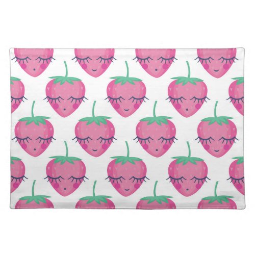 Smiling sleeping strawberries cute pattern cloth placemat