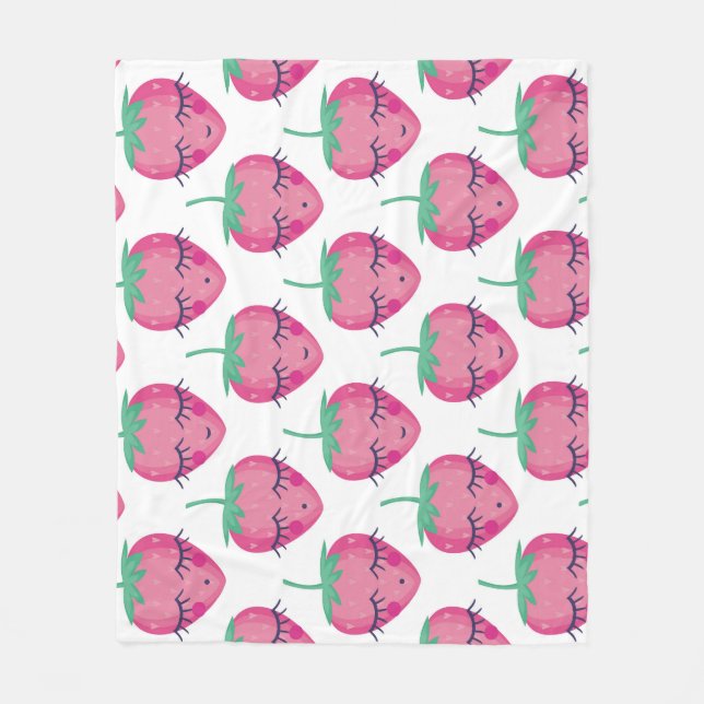 Smiling sleeping strawberries, cute pattern. fleece blanket (Front)