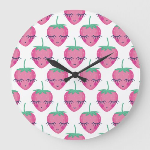 Smiling sleeping strawberries cute pattern large clock